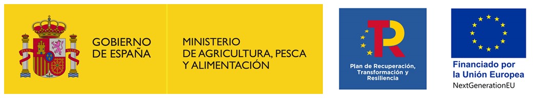 Logotipo do Ministerio de Agricultura, Pesca e Alimentación, Plan de recuperación, transformación e resiliencia e Next Generation