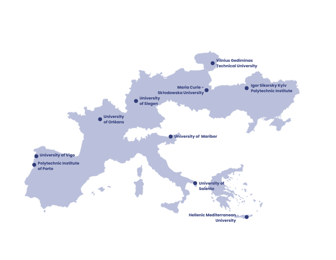 Mapa das universidades socias de ATHENA