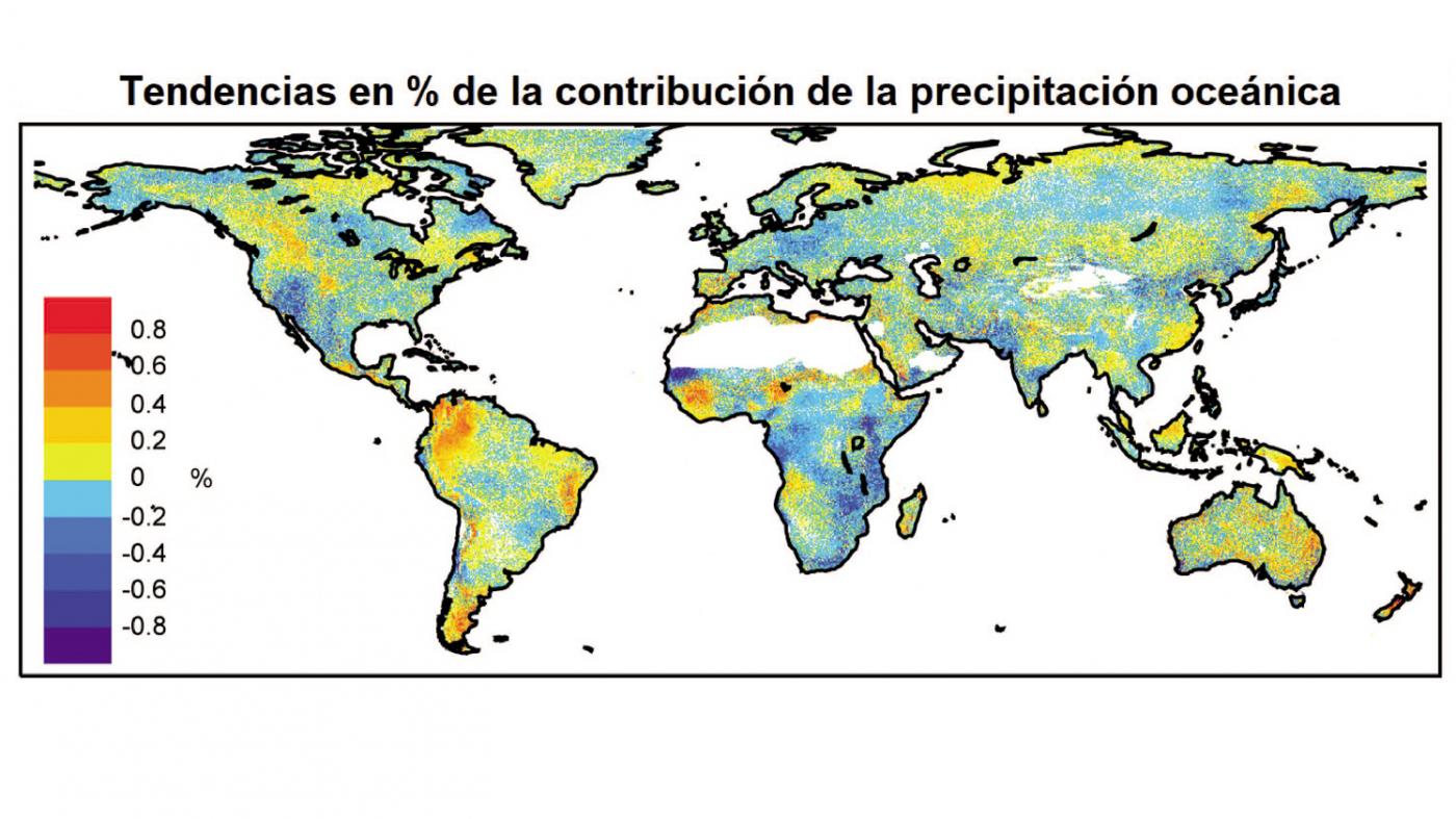 A humidade oceánica é cada vez máis importante nas precipitacións nos continentes 